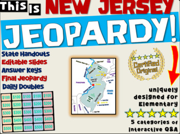 Preview of NEW JERSEY STATE JEOPARDY GAME! handouts, answer keys, interactive game board