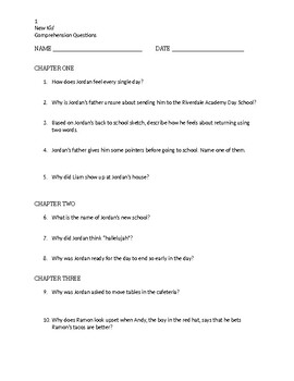 Preview of NEW KID by Jerry Craft GUIDED READING COMPREHENSION QUESTIONS