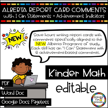Preview of NEW Kindergarten MATH: Alberta Report Card Comments | Editable I Can Statements
