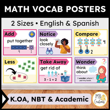 Preview of Kindergarten iReady Math Word Wall Vol 1 Spanish English K.OA, NBT Vocabulary