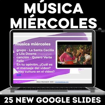 Preview of Música miércoles 2023 music bell ringers for Spanish Class routines warm ups