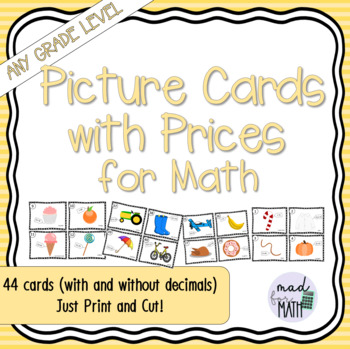 Preview of Picture Cards with Price Tags for Math, Scaffolded for Use in Grades 1-5