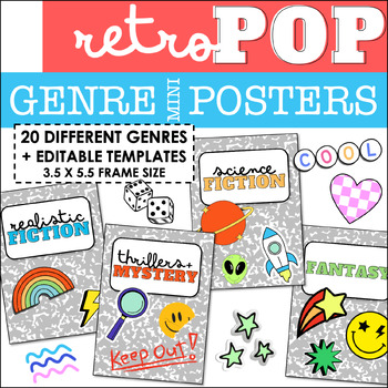 Preview of 90s Retro Pop Genre Mini-Posters: 20+ Reading Genres & Editable!