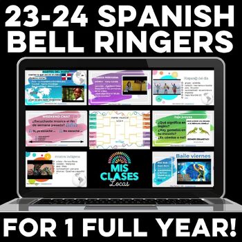 Preview of Spanish Bell Ringers for a Year of Para Empezar 2023 Daily Slides Warm Ups
