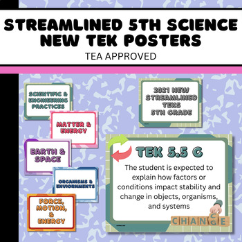 Preview of NEW Streamlined 5th grade Science TEK Standards Display Posters (2021 Revision)