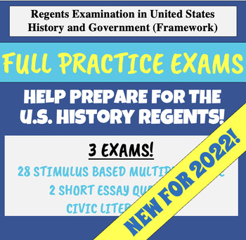 Preview of NEW U.S. History Regents Practice Tests! Stimulus Based Multiple Choice, Essays