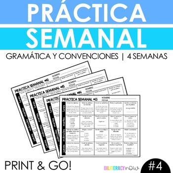 Preview of NEW Weekly Spanish Grammar Practice for 4 Weeks with 80 Grammar Activities #4!