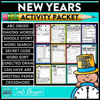 Preview of NEW YEAR 2024 ACTIVITY PACKET word search New Years worksheets directed drawing