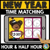 NEW YEAR BOOM CARDS MATH ACTIVITY 1ST GRADE TELL TIME TO T