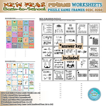 Preview of NEW YEAR (Back-to-School) Rebus Puzzle Game Frames 226–250 Worksheets