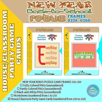 Preview of NEW YEAR (Back-to-School) Rebus Puzzle Party Game Cards 226–250