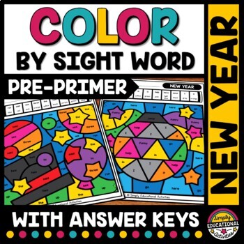 Preview of NEW YEAR COLOR BY SIGHT WORD WORKSHEETS KINDERGARTEN JANUARY MORNING WORK