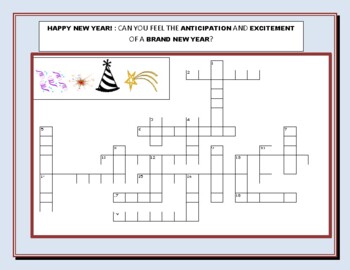 Preview of NEW YEAR CROSSWORD PUZZLE W/ CLUES & ANSWER KEY (FOR STAFF & STUDENTS)