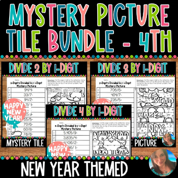 Preview of NEW YEAR DIVIDE BY 1-DIGIT MYSTERY BUNDLE | 4.NR.2 | 4.NBT.B.5 | 5.NBT.B.6