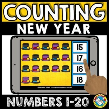 Preview of NEW YEAR MATH BOOM CARDS JANUARY MORNING WORK ACTIVITY KINDERGARTEN COUNT TO 20