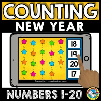 Preview of NEW YEAR MATH BOOM CARDS JANUARY MORNING WORK ACTIVITY KINDERGARTEN COUNT TO 20