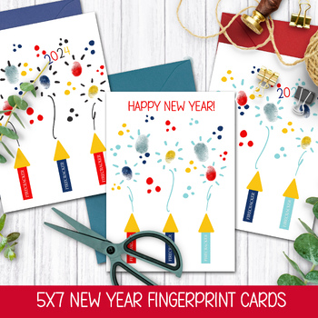 Preview of NEW YEAR'S CARD, FINGERPRINT CRAFT PRE-K PRINTABLE, 2024 KINDERGARTEN ACTIVITY