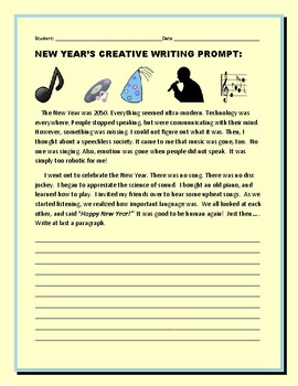 Preview of NEW YEAR'S CREATIVE WRITING PROMPT:  GRS. 6-12, MG