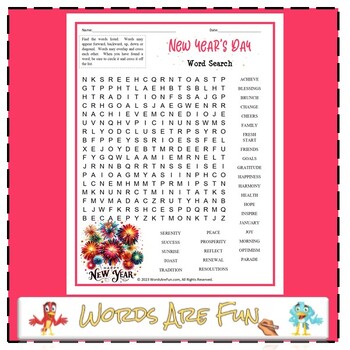 Preview of NEW YEAR'S DAY Word Search Puzzle Handout Fun Activity