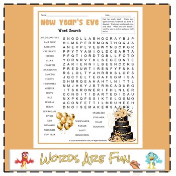 Preview of NEW YEAR'S EVE Word Search Puzzle Handout Fun Activity