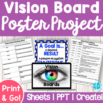 Preview of NEW YEAR'S VISION BOARD POSTER Resolutions Goal Setting Activity Goals Display