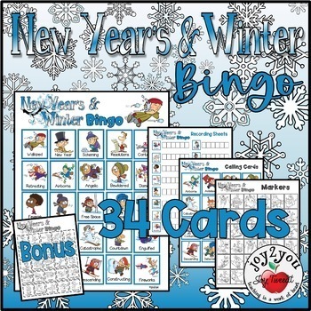 Preview of NEW YEAR/WINTER BINGO | Vocab & Writing Activities | Premade/Student-made Cards