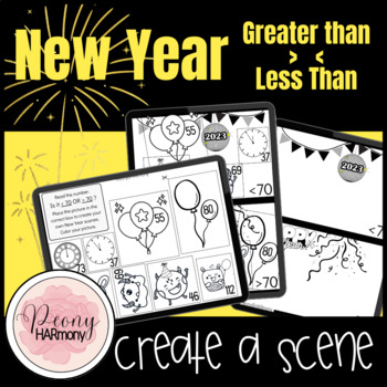 Preview of NEW YEARS Create a Scene | Comparing Numbers Worksheet