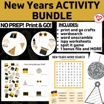Preview of NEW YEARS ACTIVITY BUNDLE + BONUS FILE (crafts, ispy visual perceptual games)