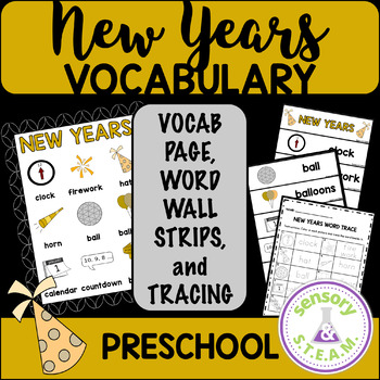 Preview of NEW YEARS VOCABULARY PAGE FREEBIE word wall pocket charts tracing sheet vocab