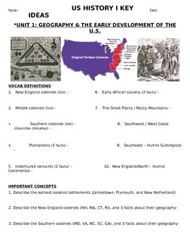 Preview of U.S. - Study Guide - Units 1-10/37 - 11th grade - FREE SAMPLE