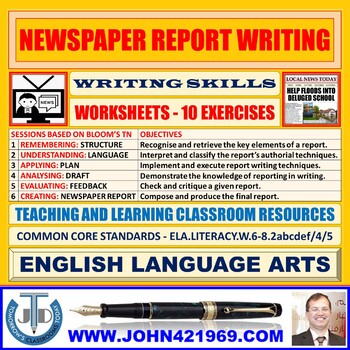 Preview of NEWSPAPER REPORT WRITING: 10 WORKSHEETS WITH ANSWERS