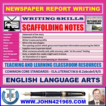 Preview of NEWSPAPER REPORT WRITING: SCAFFOLDING NOTES