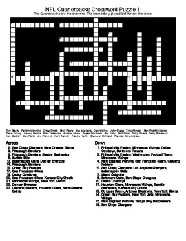 NFL Football Team Names Crossword Puzzle (use in SUB PLAN?)