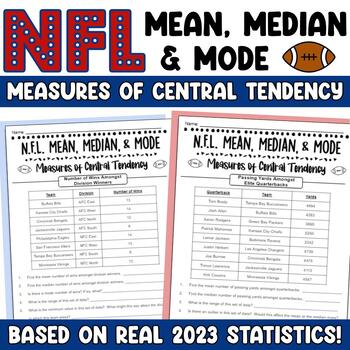 Preview of NFL Football Mean Median and Mode Real-World Sports Statistics Central Tendency