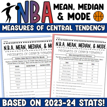 Preview of NBA Mean Median and Mode - Basketball Math Measures of Central Tendency