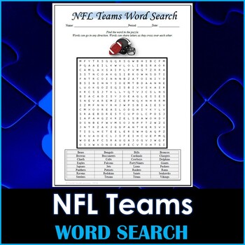 NFL Football Teams Word Search by TechCheck Lessons | TPT