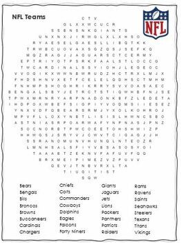 NFL Teams Word Search