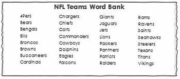 NFL Football Team Names Crossword Puzzle (use in SUB PLAN?)