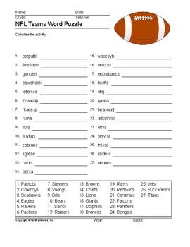 NFL Teams - NFC Word Scramble