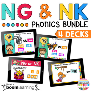 Preview of NG & NK Words Phonics Boom Cards BUNDLE Spelling Boom Cards