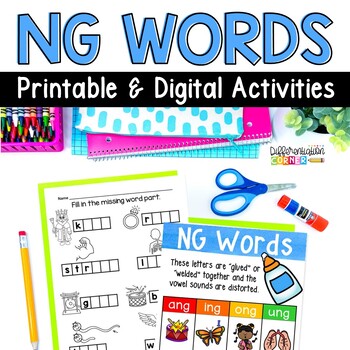 Preview of NG Words Digraph Activities Digital & Printable Science of Reading Phonics