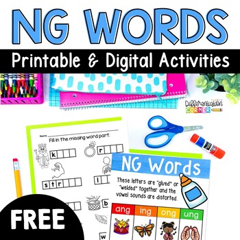 Preview of NG Worksheets for NG Words FREE Sample Orton Gillingham Aligned
