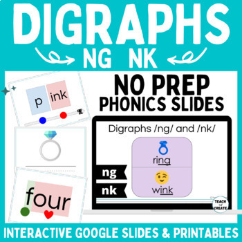 Preview of NG and NK DIGRAPHS NO PREP PHONICS SLIDES with PRINTABLES & Phonics Games