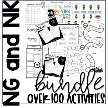 Preview of NG and NK GLUED SOUNDS Reading Games Worksheets Activities Centers or Word Work