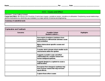 Preview of NGGS - Crosscutting concept "Cause and Effect" Feedback Rubric