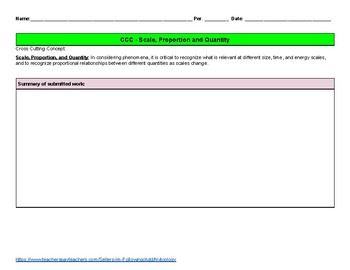 Preview of NGGS - Crosscutting concept "Scale, Proportion and Quantity" Feedback Rubric