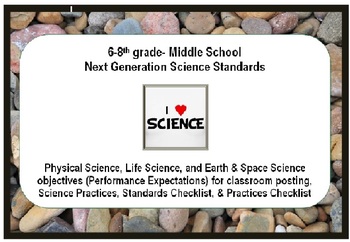 Preview of NGSS 6-8 Middle School Standards posters, practices, & 2 checklists