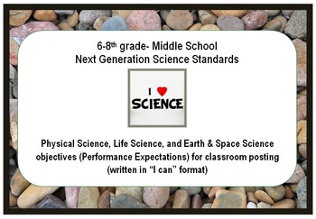Preview of NGSS 6-8 Middle School Standards "I can" poster, practices, checklists