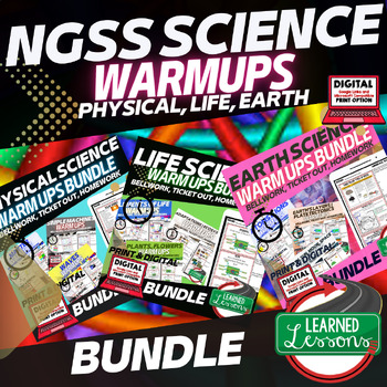 Preview of NGSS Science Warm Ups Bundle, Physical Science Life Science Earth Science