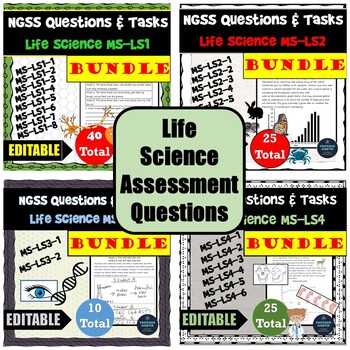 Preview of Science NGSS Assessment Tasks and Test Questions BUNDLE of MS-LS Life Science